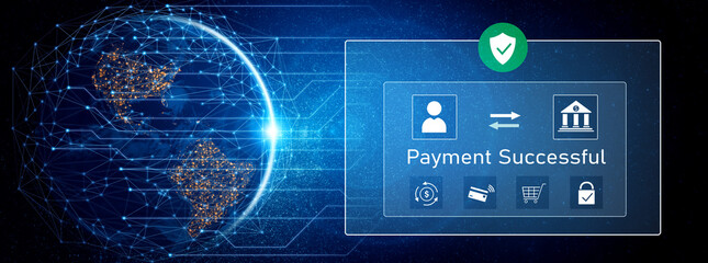 Successful transaction message showing secure payment. Payment confirmed, secured, payment processed, and payment completed with trust and transaction integrity. Vouch