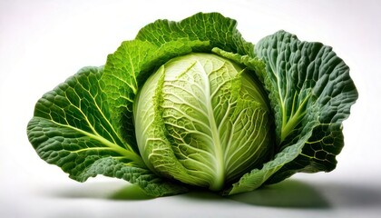 Obraz premium Fresh Green Cabbage on White Background.