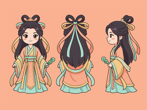 Chibi Chinese Girl Character Design.