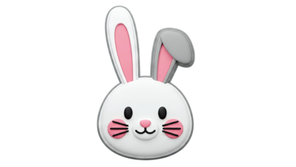 3D Render of a Cute White Bunny Face with Pink Ears