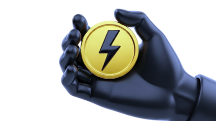 Black Hand Holding Golden Lightning Bolt Coin
