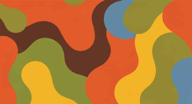 Retro 70s Style Abstract Wave Pattern with Earth Tone Colors and Organic Shapes