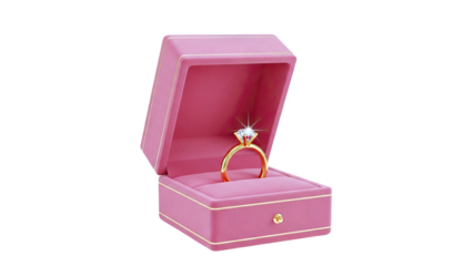 Diamond engagement ring in a pink velvet jewelry box