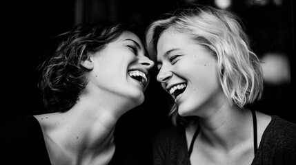 Fototapeta premium close friends laughing together candid moment natural light emotional connection lifestyle photography