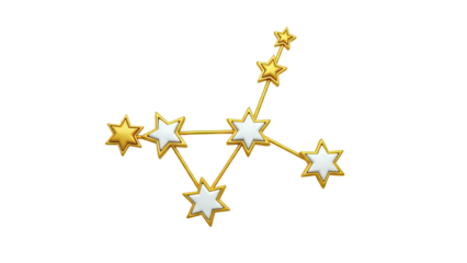 Golden and White Star Constellation on White Background
