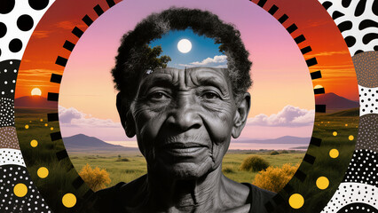 the silhouette of an elderly man's face against the backdrop of nature