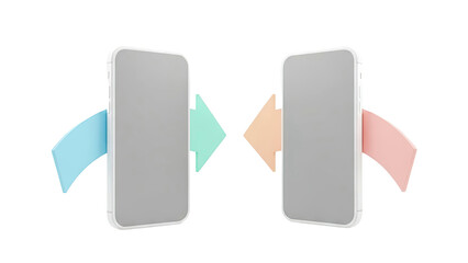 Two phones transferring data with arrows