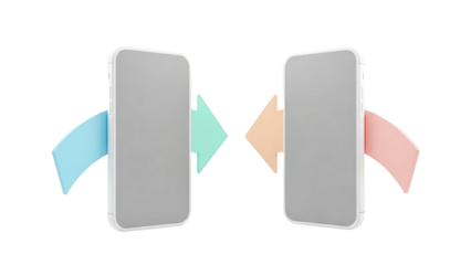 Two phones transferring data with arrows