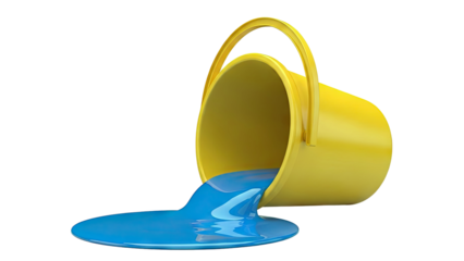 Yellow Bucket Spilling Blue Liquid