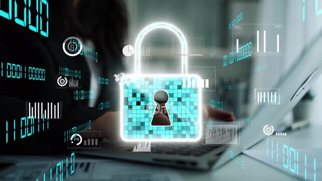 A captivating visual representation of digital security featuring a padlock icon, reflecting the importance of data protection and cyber security in a modern workspace. Xenic