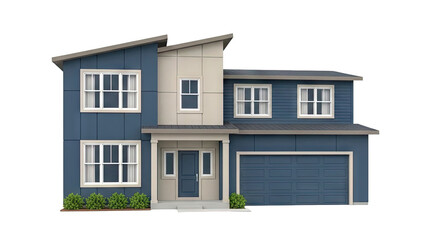 Modern Blue Two-Story House with Garage