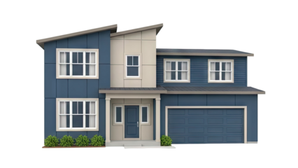 Modern Blue Two-Story House with Garage