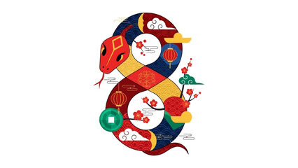 Naklejka premium Stylized Snake in Number Eight Shape with Traditional Patterns