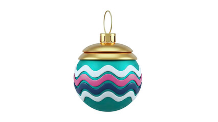 Obraz premium Turquoise Christmas Ornament with Wavy Stripes and Gold Cap