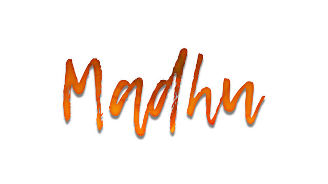 3D fire text effect of name Madhu on white background.
