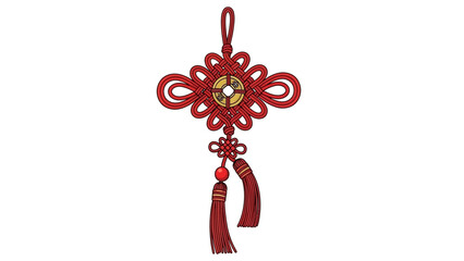 Obraz premium Traditional chinese red knot with coin and lucky tassel decoration