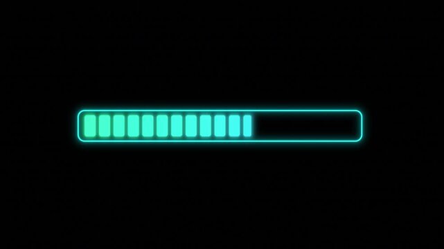 Glowing Green And Blue Segmented Progress Bar On Black Futuristic UI