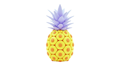 Stylized Pineapple with Purple Leaves and Yellow and Orange Body