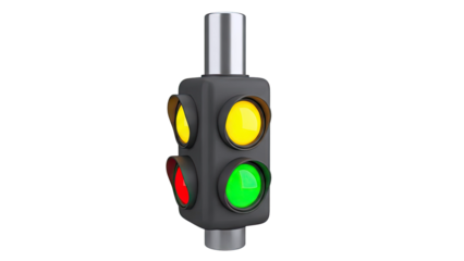Traffic Light with Red, Yellow, and Green Lights On