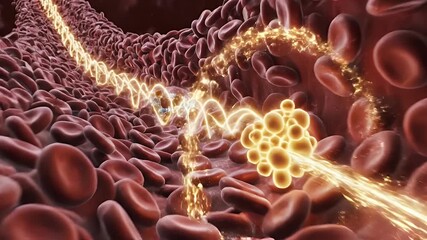 Medical Visualization of Insulin Resistance with Glucose Wave Inside Blood Vessel and Erythrocytes with Blue Lighting