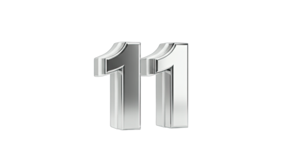 3D Metallic Number 11 on transparent background