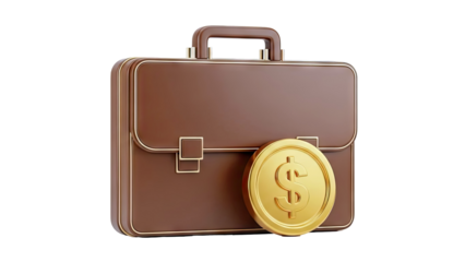 Brown Briefcase with Gold Dollar Coin