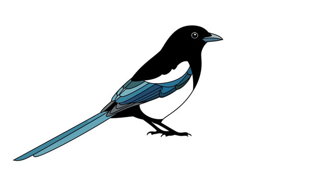 Stylized magpie bird illustration isolated on white background