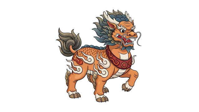 Mythical Chinese Qilin Creature Traditional Illustration