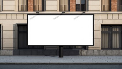 Obraz premium Nighttime city with skyscrapers and empty white mock up frame for ads. Commercial, advertising and modern living concept. 3D Rendering