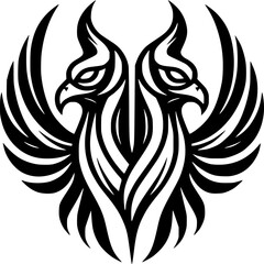 Obraz premium Symmetrical Eagle Emblem: A bold and striking emblem, showcasing two eagles facing each other with intricately detailed feathers, conveying strength, balance, and vision.