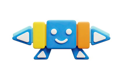 Smiling Blue Square Character with Geometric Limbs