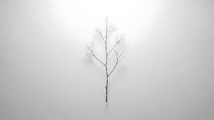 Obraz premium A single, slender, bare tree branch with fine twigs, centered on a neutral gray background