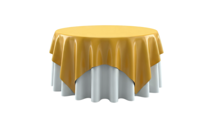 Round table with yellow and white tablecloth