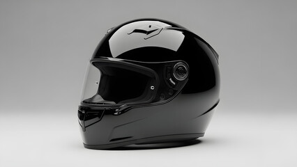 Fototapeta premium Glossy Black Full-Face Motorcycle Helmet Mockup on a Bright Background