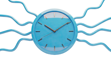Abstract blue clock with flowing blue tubes
