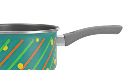 Teal Saucepan with Diagonal Stripes and Polka Dots Pattern