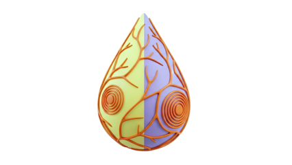 Teardrop with organic, branched pattern and concentric circles