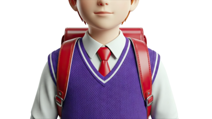 3D Render of a Boy in School Uniform with Backpack