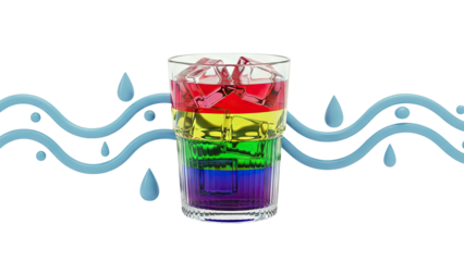 Rainbow Drink with Ice Cubes and Water Drops