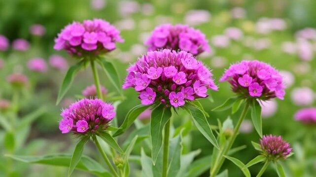 Close-up of vibrant pink phlox flowers in a sunny garden with soft bokeh background.