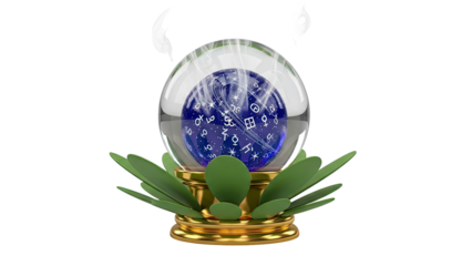 Crystal ball with astrological symbols and smoke