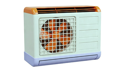 Fototapeta premium Retro-style Window Air Conditioner Unit with Orange Fan