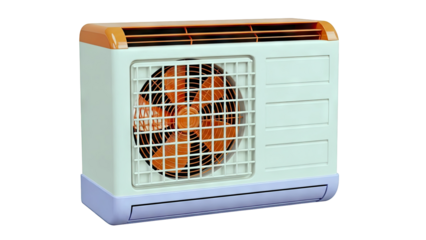 Retro-style Window Air Conditioner Unit with Orange Fan