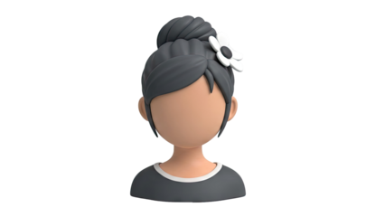 3D Avatar of a Woman with a Bun and Flower