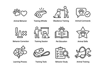 Animal behavior training tools and techniques icons