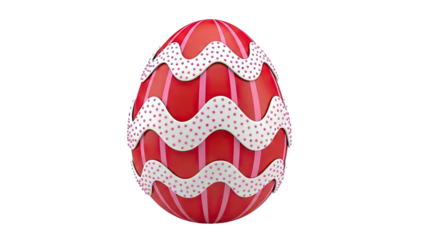 Red Easter Egg with Pink Stripes and White Wavy Decorations
