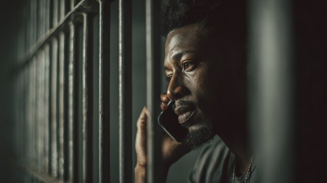 Black inmate on phone in cell prison corruption restrictions