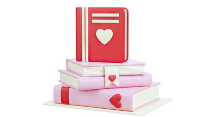 Stack of Pink and Red Books with Hearts