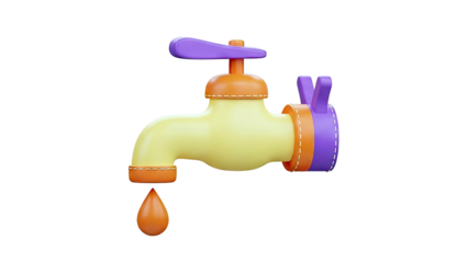 Stylized 3D Faucet with Orange Water Drop