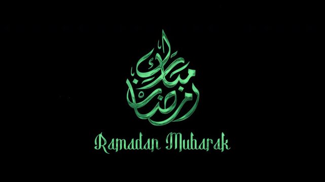Ramadan calligraphy text animation with green ramadan mubarak greeting. Perfect for festive celebrations, social media posts, and decorations.